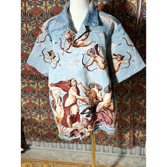 Rebel Vengeance Tapestry Shirt Angels Renaissance Art Button Up XL - Picture 1 of 5